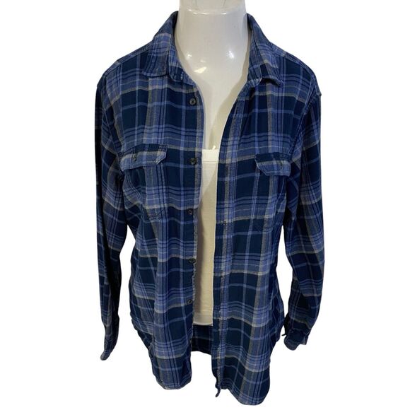 Christian Religious Flannel Shirt Womens 1X Shacket Upcycled Art Cottage Blue - Picture 3 of 16